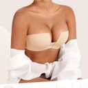 Upushall Women's Strapless Bra Push Up Padded Non Slip Underwire Plunge Bras Seamless Nude,36D (Beige)