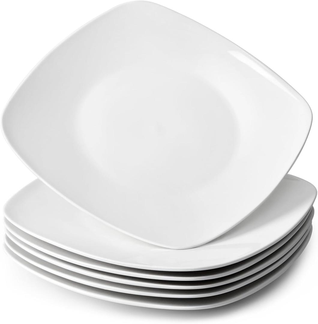 NUTRIUPS 10.5'' Dinner Plates Set of 6, 26.5cm Square Dinner Plates Ceramic, Salad Plates, White Plates-Microwave & Dishwasher Safe, Standard, 10.5-6