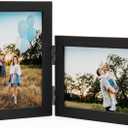 Janreefan Double Vertical & Horizontal 4X6 Picture Frames Hinged Folding Photo Frames in Black for Wall Hanging or Tabletop Standing, Made of Pine Wood with Real Glass P-S46H64-HEI
