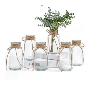 Vintage Glass Vases for Flowers, Set of 6 Clear Vases for Farmhouse Wedding Centerpiece Cylinder Bottle for Reception Table Decoration Home Decor Floral Arrangements
