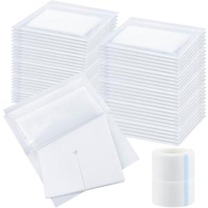 Timgle 200 Pcs 4" x 4" Split Gauze Pads 6 Ply Split Drain Sponge Gauze Non Woven Slit Bandage Sponges with 2 Roll of Tape for Wound Care Tubes Drains Supplies Timgle 200 Pcs 4" x 4" Split Gauze Pads 6 Ply Split Drain Sponge Gauze Non Woven Slit Bandage Sponges with 2 Roll of Tape for Wound Care Tubes Drains Supplies