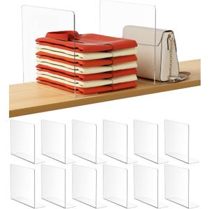 HBlife Acrylic Shelf Dividers for Closet Organization, 12 Pack Clear Sturdy Separate Closet Dividers for Shelves, Adjustable Purse Organizer for Sweater, Shirts, Handbags, Books in Bedroom and Kitchen (10" Tall X 11.29" Deep)
