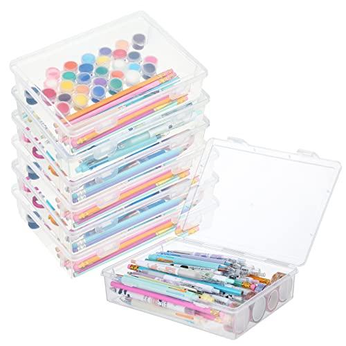 Qunclay 3 Pcs 9 x 8.7 x 2 inches Plastic Storage Box with Lid Multipurpose Craft Organizers Plastic Containers Clear Pencil Case Art Satchel Storage Case for Beads Ornaments Crafts Accessories