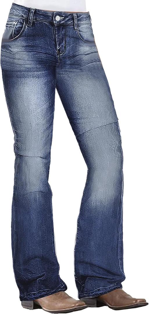 Flamingals Low Rise Boot Cut Jeans for Women Butt Lifting Western Pants with Pockets Flare Jeans Women (S)