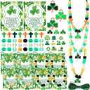 Ferreve 989 Pcs Christian St. Patrick's Day Beads Necklaces Gift DIY Green Shamrocks Craft for Jewelry Making 25 Irish Blessing Cards Cross Charm Clover Bracelet for Church Religious God Gifts