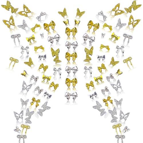 Pack of 2, 100pcs 3D Butterfly Nails Accessories, Gothic Butterfly Art Charms for Women's Y2K 3D Metal Cross Nail Art Supplies DIY Decoration