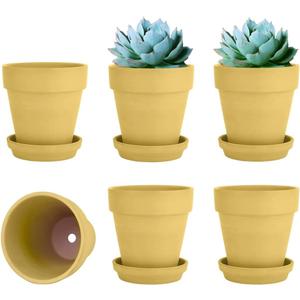 vensovo 4 Inch Small Yellow Terracotta Plant Pots with Saucer - 5 Pack Clay Flowerpots with Drainage, Great for Indoor Outdoor Plants, Crafts, Wedding Favor