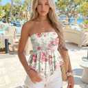LILLUSORY Women Floral Elastic Trim Ruffle Hem Tube Strapless Tops Peplum Sleeveless Bandeau Tanks Boho Summer Clothes (M)