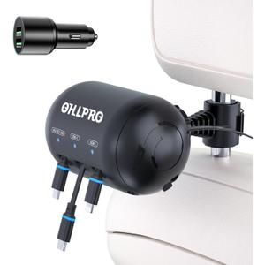 OHLPRO 3-in-1 Retractable Backseat Car Charging Station, 36W Fast Car Charger for All Phones (iPhone, Samsung), Ideal for Lyft, Turo, Uber, Taxi, Rideshare, Customer Charging Dock Attach to Headrest