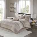 Madison Park Luxury Comforter Set-Traditional Jacquard Design All Season Down Alternative Bedding, Matching Bedskirt, Decorative Pillows, King(104"x92"), Ava, Pieced Taupe 7 Piece