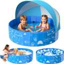 Kiddie Pool with Canopy, 48" Foldable Kids Baby Pool for Toddlers, Portable Small Swimming Pool Hard Plastic with Shade & Carry Bag for Beach Backyard Water Play