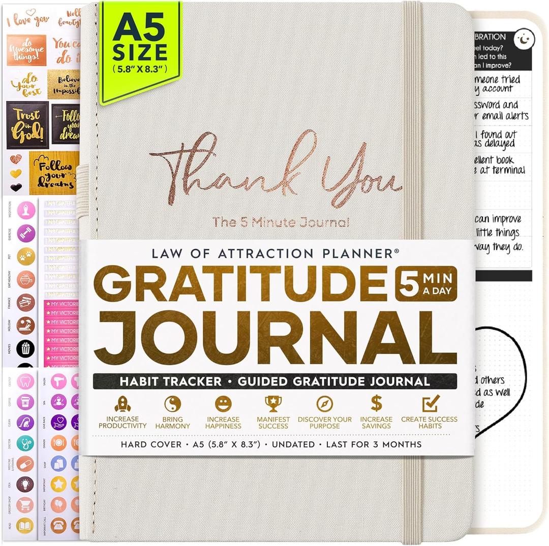 Gratitude Journal for Women & Men - 5 Minute Self Care Journal | 90-Day Undated Daily Planner for Positivity, Affirmations & Manifestation | Guided Mindfulness, Reflection | Vision Board + Stickers