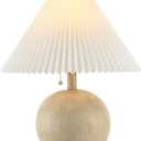 JONATHAN Y JYL1145B Aksel 17.25" Coastal Scandinavian Resin/Iron Sphere LED Table Lamp with Pleated Shade and Pull Chain, Beige Wood Finish/White, for Entry Console, Bedroom, Living Room (17.25 " H x 14.5 " W x 14.5 " D)