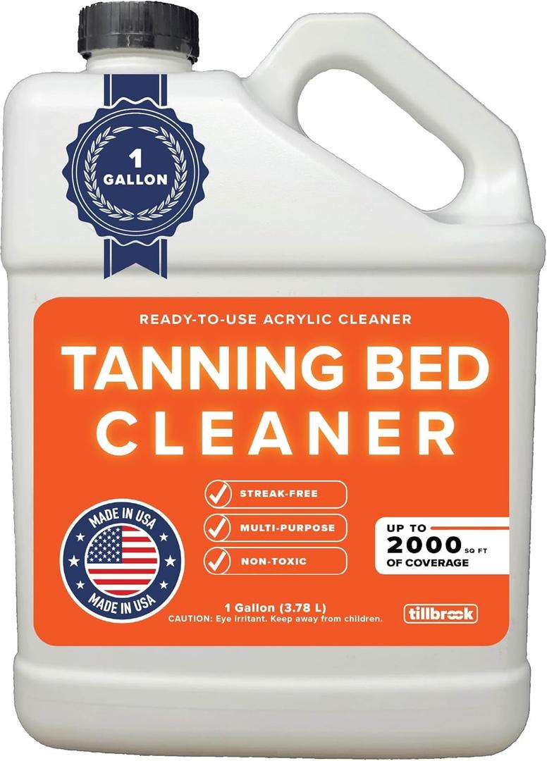 Tillbrook Tanning Bed Cleaner Acrylic Cleaner for Indoor Tanning Beds - Up to 2000 sq ft of Coverage - 1 Gallon Universal, Streak-free, Professional Cleaning Solution for All Non-Porous Surfaces