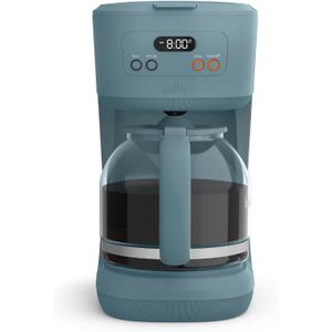 BELLA 12 Cup Programmable Coffee Maker, Reusable Dishwasher Safe Accessories, Easy LCD display, Auto Shutoff, 900 watt, Surf