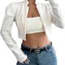 Floerns Women's Elegant Long Sleeve Cropped Blazer Open Front Textured Knit Business Casual Suit Jacket White X-Large