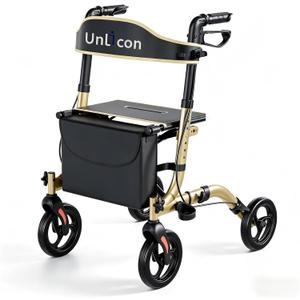 Rollator Walkers for Seniors Folding Rollator Walkers with Seat and Four 8 inch Wheels Medical Rollator Walker with Comfort Handles and Thick Backrest Aluminium Frame,Champagne