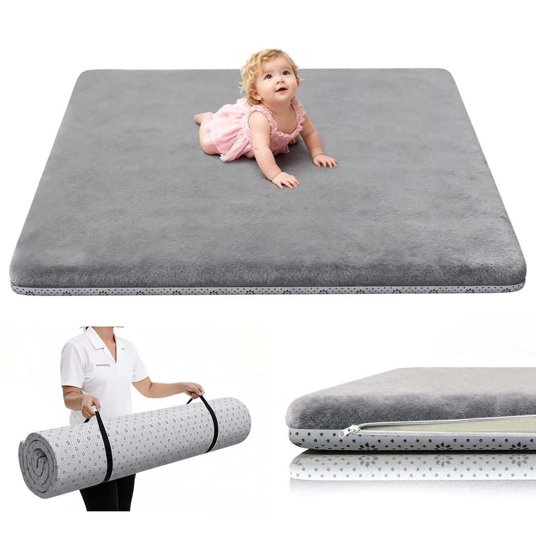 Baby Play Mat 50 x 50, Thick Baby Play Mat for Floor, Ultra Soft Playpen Mat, Machine Washable Tummy Time Foam, Non-Slip Bottom Helps Cushion, for Kids, Infant and Toddler Crawling (Grey)