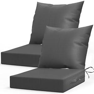 L’AGRATY Outdoor Chair Cushions for Patio Furniture：24" x 24" Deep Seat Cushions with Backrest for Couch Sofa Chair - Waterproof Fade-Resistant Patio Cushion (Set of 2,Grey)