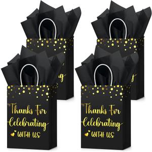 TaoBary 24 Pcs Wedding Gift Bag Bulk Wedding Welcome Bags Thanks You Bridal Shower Gift for Weddings Guests Hotel Welcome Party Favors with Tissue Paper(Black)