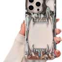 Gothic 3D Hollow Horror Devil Pattern Case for iPhone 12 Pro, [Luxury Chrome Color Plating] [Heat Dissipantion Thermal Design] Shockproof Bumper for Halloween- Silver