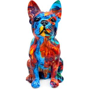 FUNSXBUG Colorful Art French Bulldog Statue Dog Figurines Sculpture Collectibles Home Office Desktop Decor Outdoor Garden Display Decoration Resin (Colour 3)