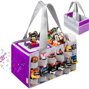 Carrying Case Compatible with Tonies Box with Audio Position, Travel Storage Bag for Tonies Figures with 24 Elastic Strap, Soft Felt Organizer Case for Toniebox Accessories Gray&Purple