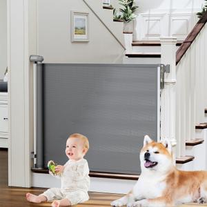 PRObebi Retractable Baby & Dog Gate - Extends to 54" Wide, 34" Tall - Stair, Doorway & Hallway Use