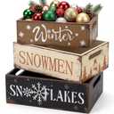 Fiwochic 3 Pcs Winter Wooden Box Vintage Rustic Storage Box Farmhouse Winter Table Decor Wood Storage Bins Organizer Bucket for Holiday Candy Dish Home