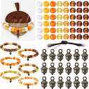 Tondiamo 36 Set Thanksgiving Bracelet Kit Fall Bracelet Crafts Kit Thanksgiving Acorns Shaped Beads and Card with Jute Twine for Jewelry Making Fall Classroom DIY Games Activities Prizes