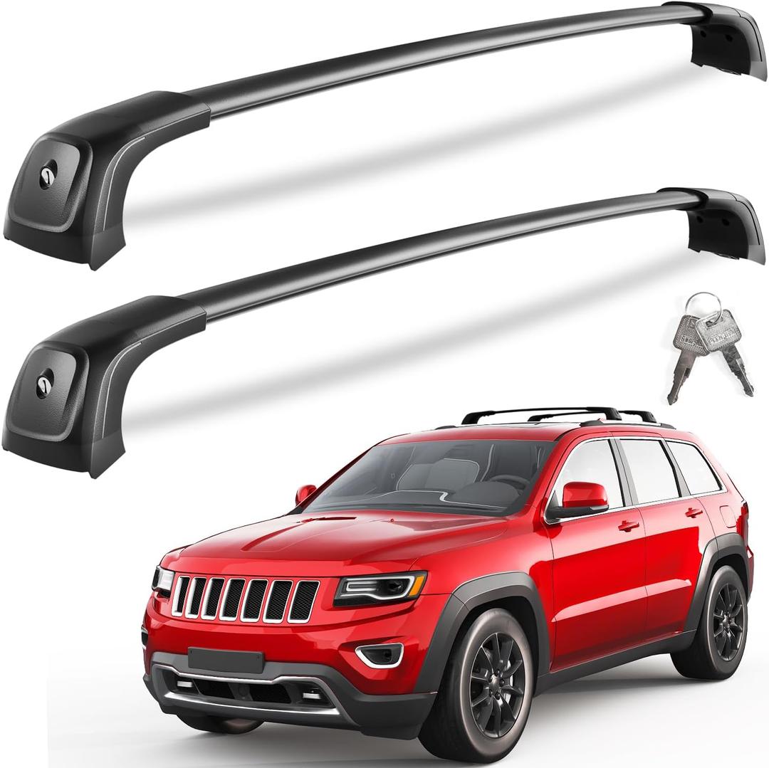 KINGGERI 330lbs Lockable Roof Racks Cross Bars Fit for Jeep Grand Cherokee 2011-2021 with Grooved Side Rails(NOT for Raised Side Rails), Heavy Duty Anti-Theft Aluminum Rails Crossbars Cargo Kayak