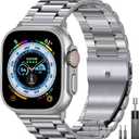 EPULY Compatible with Apple Watch Band 42mm 44mm 45mm 38mm 40mm 41mm, Business Stainless Steel Metal Wristband for iWatch SE & Series 7 6 5 4 3 2 1 for Men Women (Silver, 41mm 40mm 38mm)