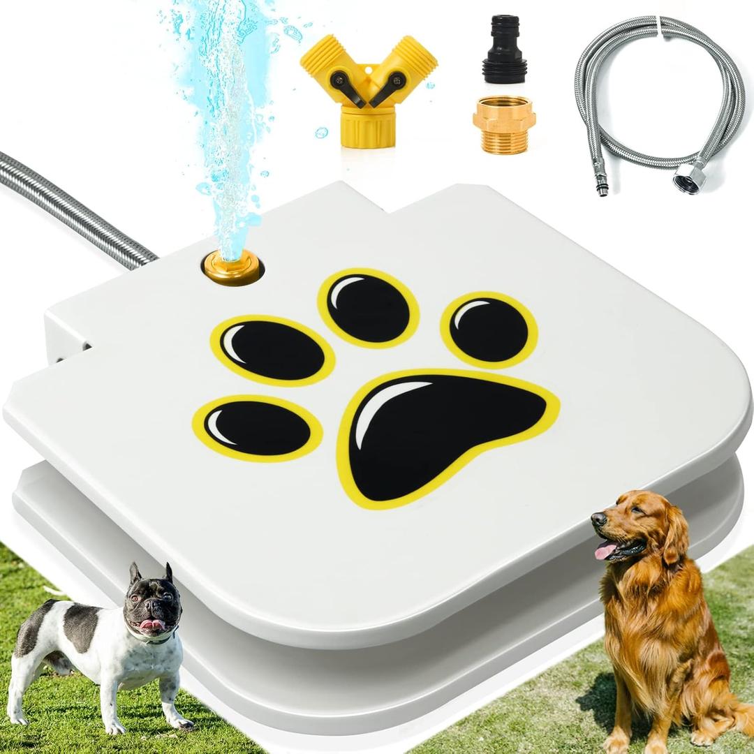 Dog Water Fountain Outdoor Drinking Water Toy for Large Dogs, Paw Activated Water Fountain, Sprinkler Step On, Fun Dog ToysIncludes 304 Stainless Steel Dog Hose (QL0305)