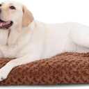 KSIIA Washable Dog Bed Deluxe Plush Dog Crate Beds Comfy Kennel Pad Anti-Slip Pet Sleeping Mat for Large, Jumbo, Medium, Small Dogs Breeds, 35" x 23", Brown