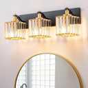 EDISHINE Bathroom Light Fixtures, 20.47'' Crystal Bathroom Vanity Lighting Fixtures Over Mirror, 3 Light Vanity Lights for Bath, Powder Room, Black and Gold, E26 Base