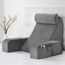 Vekkia Reading Pillow,Back Pillow for Bed Sitting Up Adult,Backrest Support Pillow with Arm and Large Pockets,Rest Chair for Reading,Gaming,Relaxing,Working or Watching TV in Bed&Floor-19in Grey