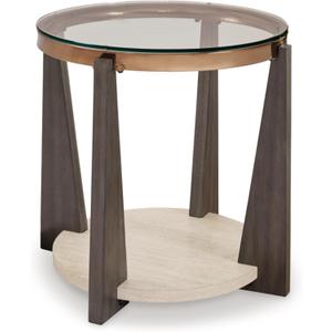 Signature Design by Ashley Frazwa Modern Glass-Tabletop End Table with Open Lower Shelf, Dark Brown & Beige