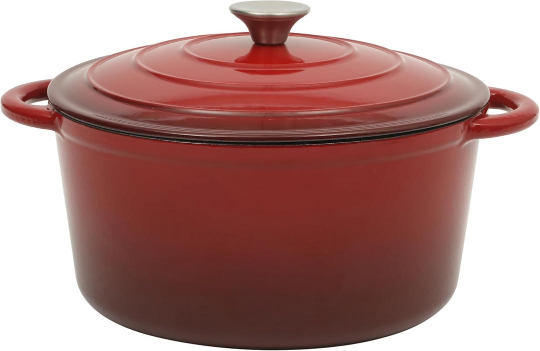 Gibson Home Addlestone 7 Qt Enameled Cast Iron Dutch Oven Pot with Lid  Round, Oven Safe to 500F, Ideal for Bread Baking & Stews - Gradient Red