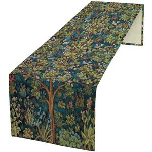 William Morris Floral Table Runner, Vintage Green Botanical Printed Table Runner for Home Kitchen Dining Table Decoration,13x36 Inch