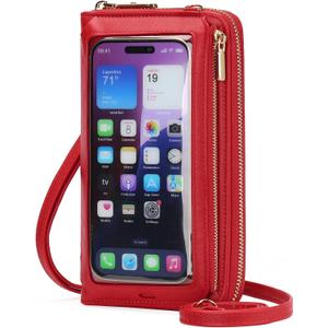 GOIACII Phone Purse Crossbody Bags for Women Small Travel Wallet Touch Screen RFID Blocking (Bright Red)