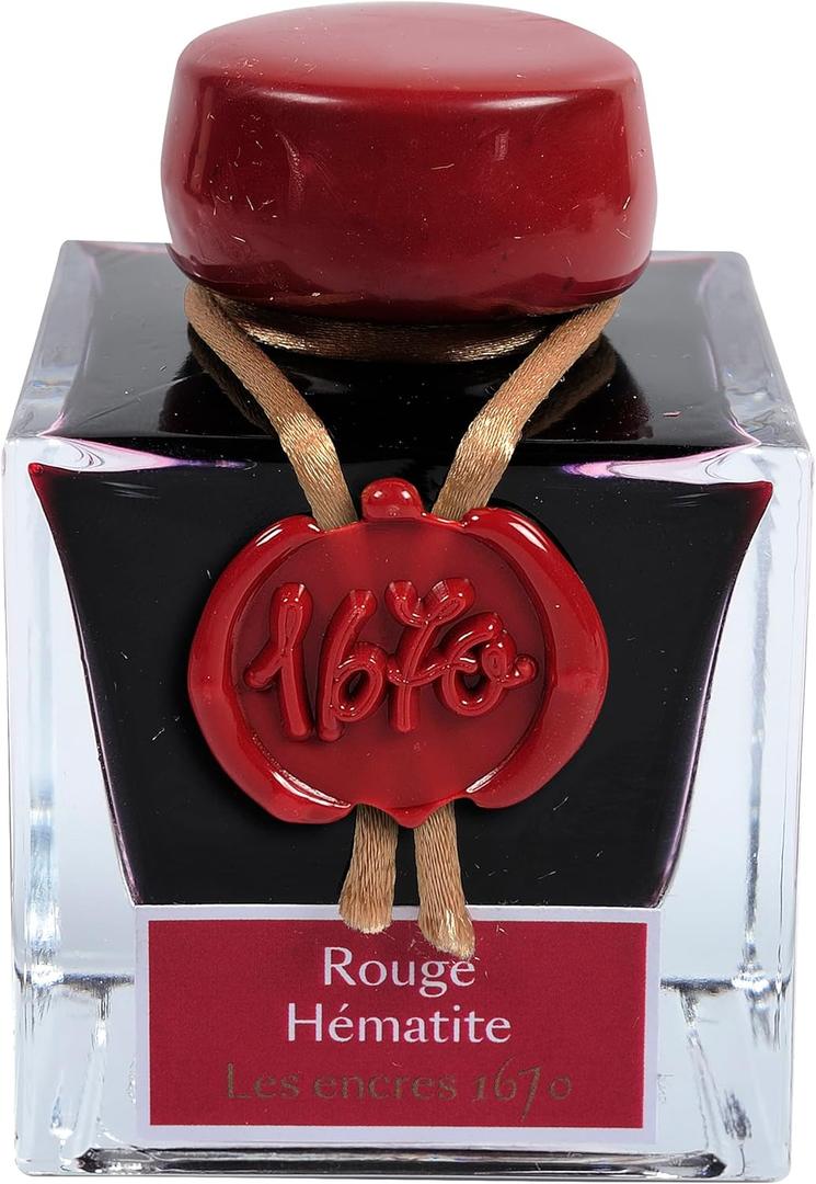 Jacques Herbin - Ref 15026JT - Ink for Fountain Pens & Rollerball Pens - Rouge Hmatite/Hematite Red - 50ml Bottle - '1670' Jacques Herbin Prestige Collection - Red-Coloured Ink