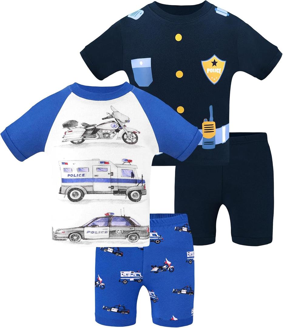 DAUGHTER QUEEN Boys Pajamas 4 Pieces Short Set 100% Cotton Sleepwear, Size: 4T