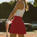 eoeoo Women's Flared Mini Skirt Stretchy High Waist Flowy Ruffle Hem Skater Skirt (Red, S)