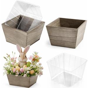 Dandat 2 Set Wooden Centerpiece Box for Wedding Table Decor 6 Inch Rustic Wood Planter Box with Removable Plastic Liner Farmhouse Flower Boxes for Party, Wedding, Baby Shower, Home Garden Decor