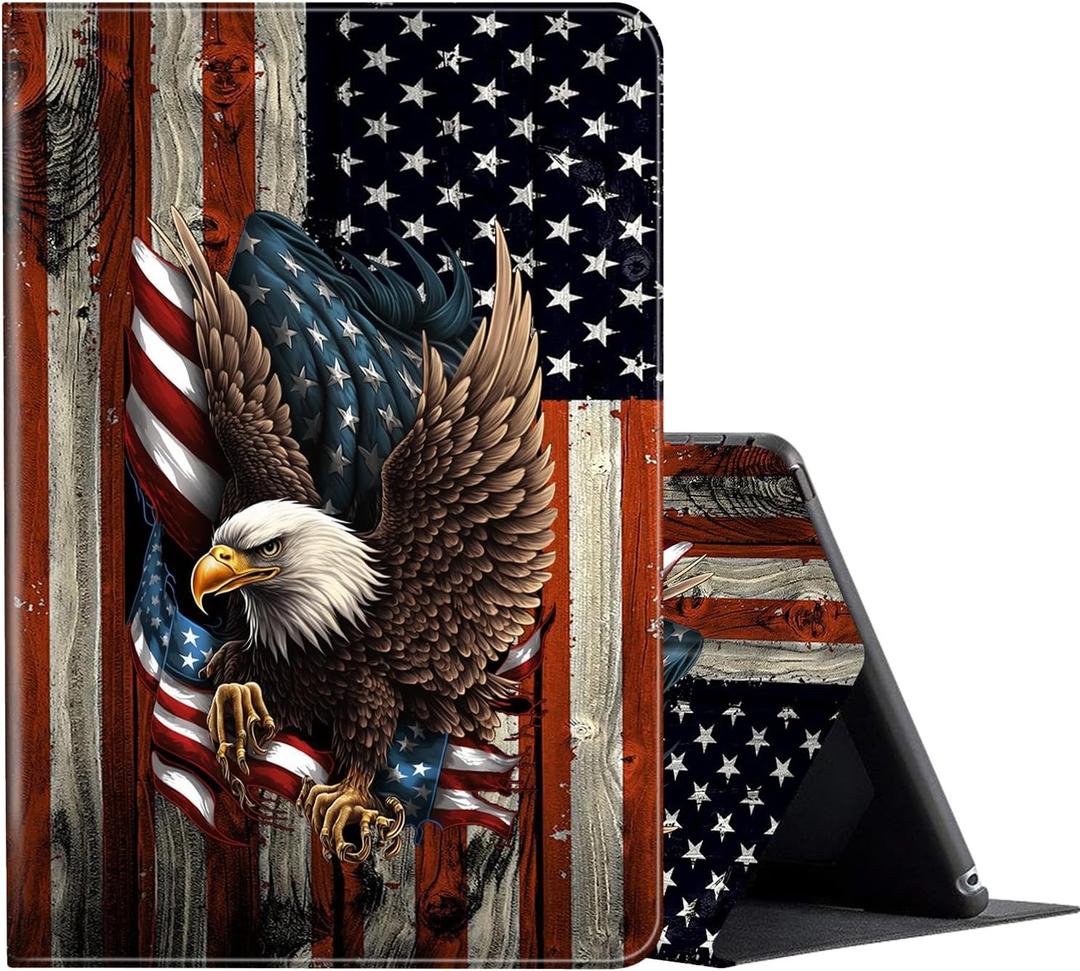 FUYOCWE Case for iPad (A16) 11th Generation 11 Inch (2025), for iPad 10th Generation Case 10.9 Inch (2022),Slim Shockproof Shell PU Leather Stand Cover w/Auto Sleep Wake-Bald Eagle with Flag