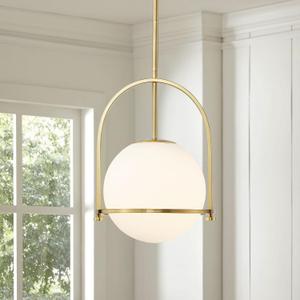 Modern Pendant Light Fixture Gold Globe Pendant Lighting Milk White Glass Shade One Light Hanging Adjustable Height Chandelier for Kitchen Island Dining Room Bedroom (9.21" Gold Pendant Light)