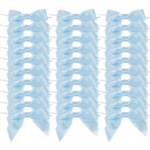 AIMUDI Light Blue Satin Ribbon Twist Tie Bows 3.5" Pre-Tied Baby Shower Bows Premade Baby Blue Bows for Crafts Treat Bags Cake Pop Gift Wrapping Wedding Favors Gender Reveal Birthday - 50 Counts