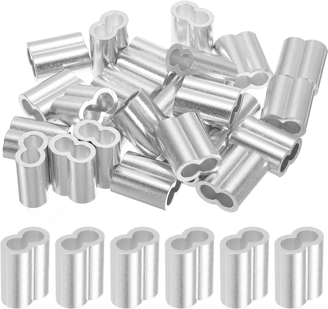 uxcell 5/16" 8mm Aluminum Crimping Loop Sleeve Double Ferrule for Wire Rope Cable Line End, Silver 25pcs