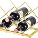 uxcell Countertop Wine Rack, Tabletop Wine Bottle Holder for Up to 5 Standard Bottles, Freestanding Wine Rack for Wine Cellar Bar Cabinet, Gold