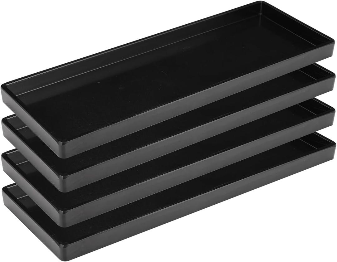 Matte Black Plastic Serving Platters (13 x 4.6 Inch Rectangle Plates) Serving Dishes for Entertaining, Food, Appetizers, Desserts, Cheese Board, Charcuterie, Sushi - Set of 4 Party Trays